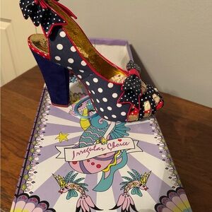 Irregular Choice Navy and Red Polka Dot Heels with Bows